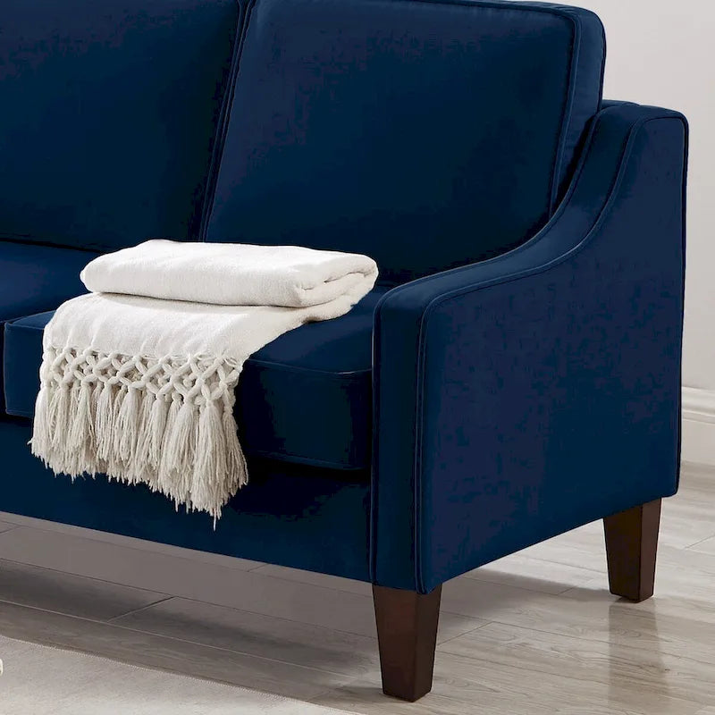 Canapé deux places en velours avec accoudoirs carrés, 51,5" L