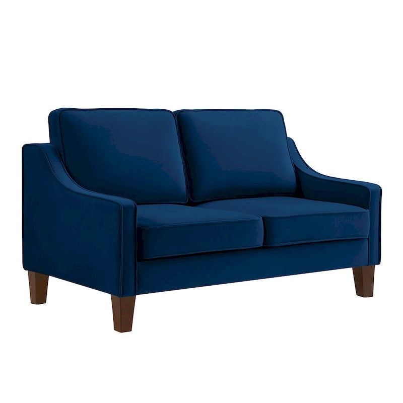 Canapé deux places en velours avec accoudoirs carrés, 51,5" L