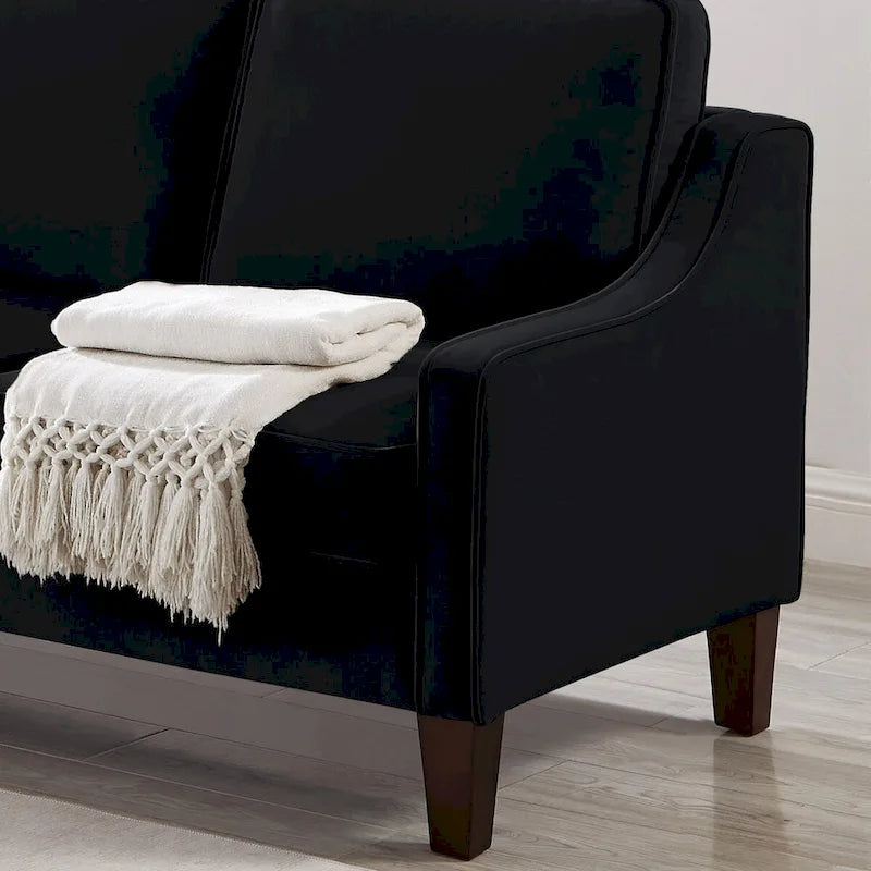 Canapé deux places en velours avec accoudoirs carrés, 51,5" L