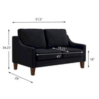 Canapé deux places en velours avec accoudoirs carrés, 51,5" L