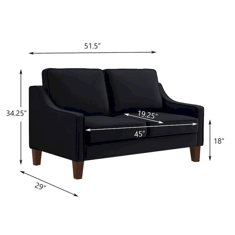 Canapé deux places en velours avec accoudoirs carrés, 51,5" L