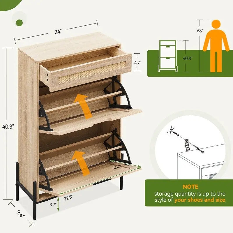 Meuble à chaussures 2 portes basculantes avec tiroir
