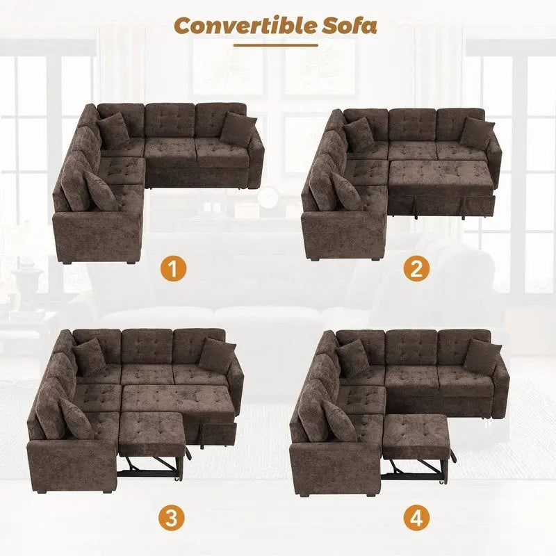 Canapé-lit d'angle de 82,6 po avec roues et ports USB
