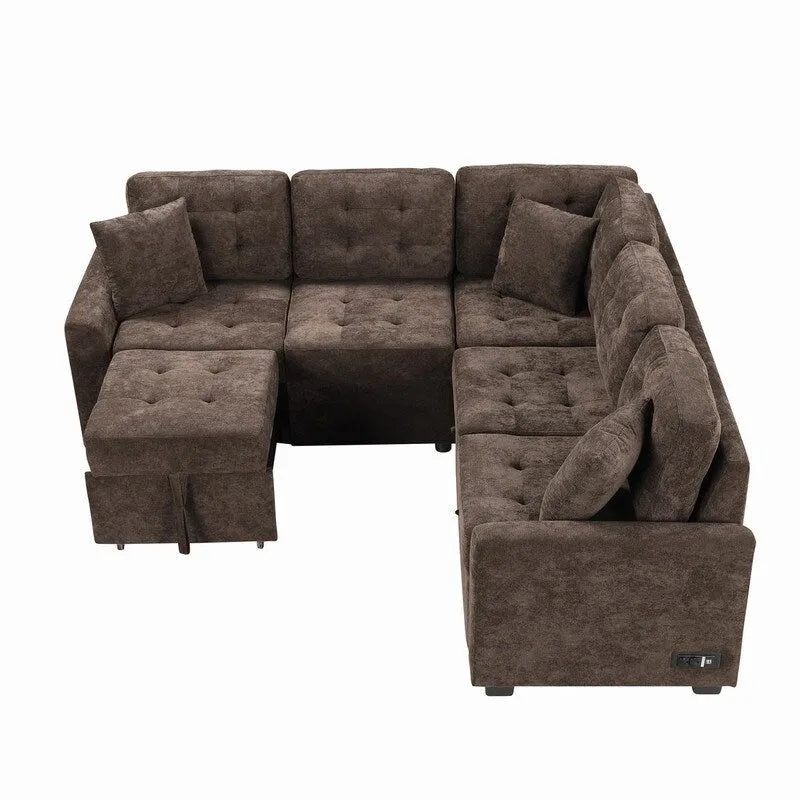 Canapé-lit d'angle de 82,6 po avec roues et ports USB