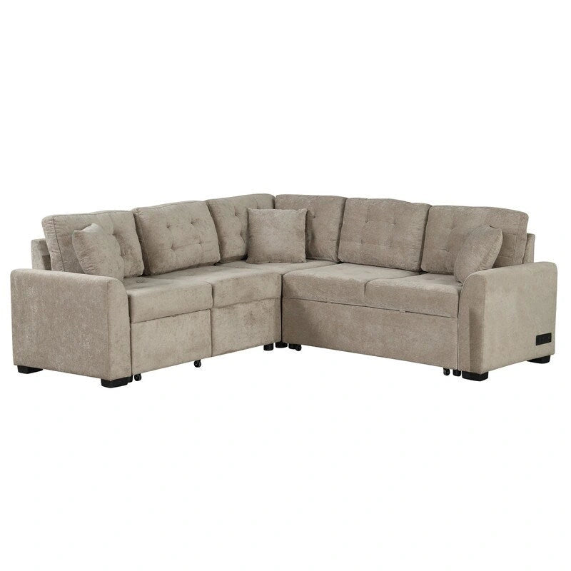 Canapé-lit d'angle de 82,6 po avec roues et ports USB