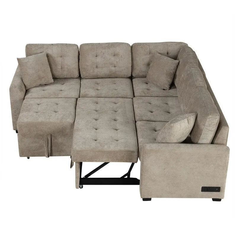 Canapé-lit d'angle de 82,6 po avec roues et ports USB