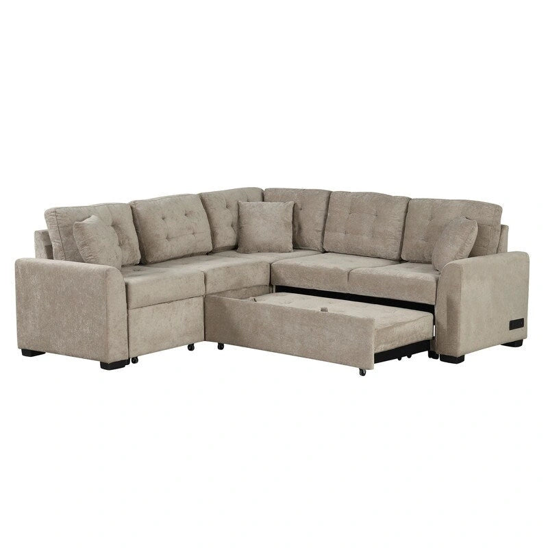 Canapé-lit d'angle de 82,6 po avec roues et ports USB