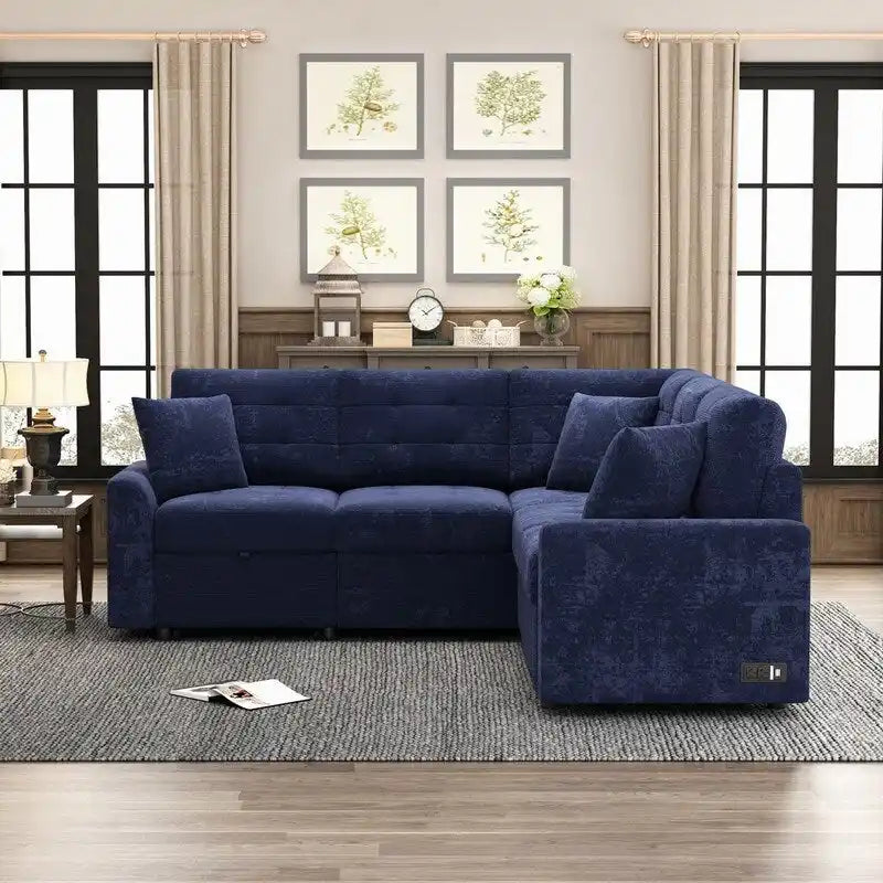 Canapé-lit d'angle de 82,6 po avec roues et ports USB