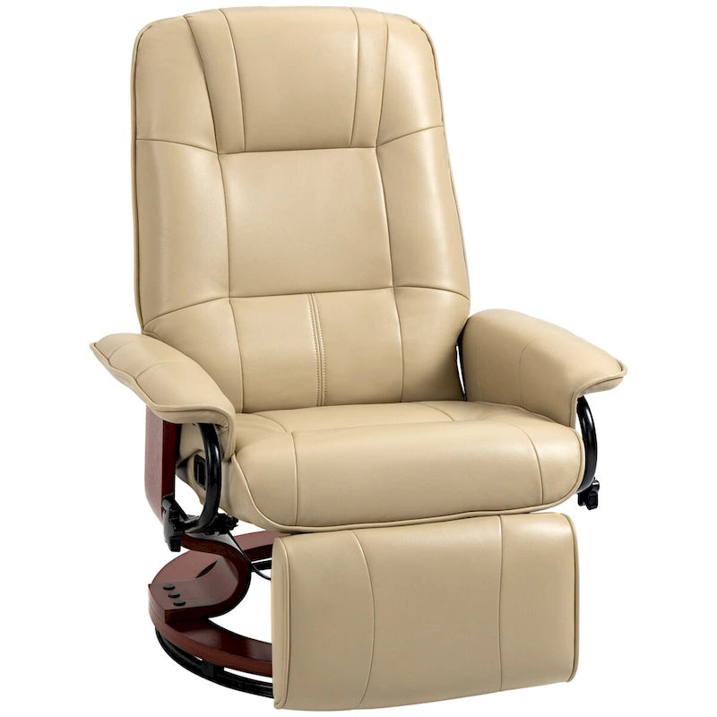 Fauteuil inclinable manuel avec piètement pivotant en bois et repose-pieds