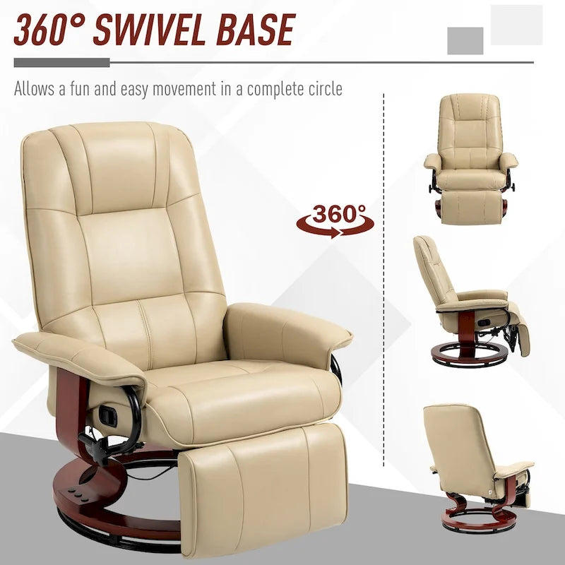 Fauteuil inclinable manuel avec piètement pivotant en bois et repose-pieds