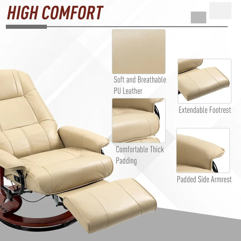 Fauteuil inclinable manuel avec piètement pivotant en bois et repose-pieds