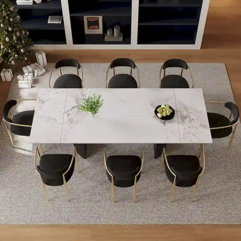 Ensemble de salle à manger 9 pièces avec table extensible et 8 chaises rembourrées