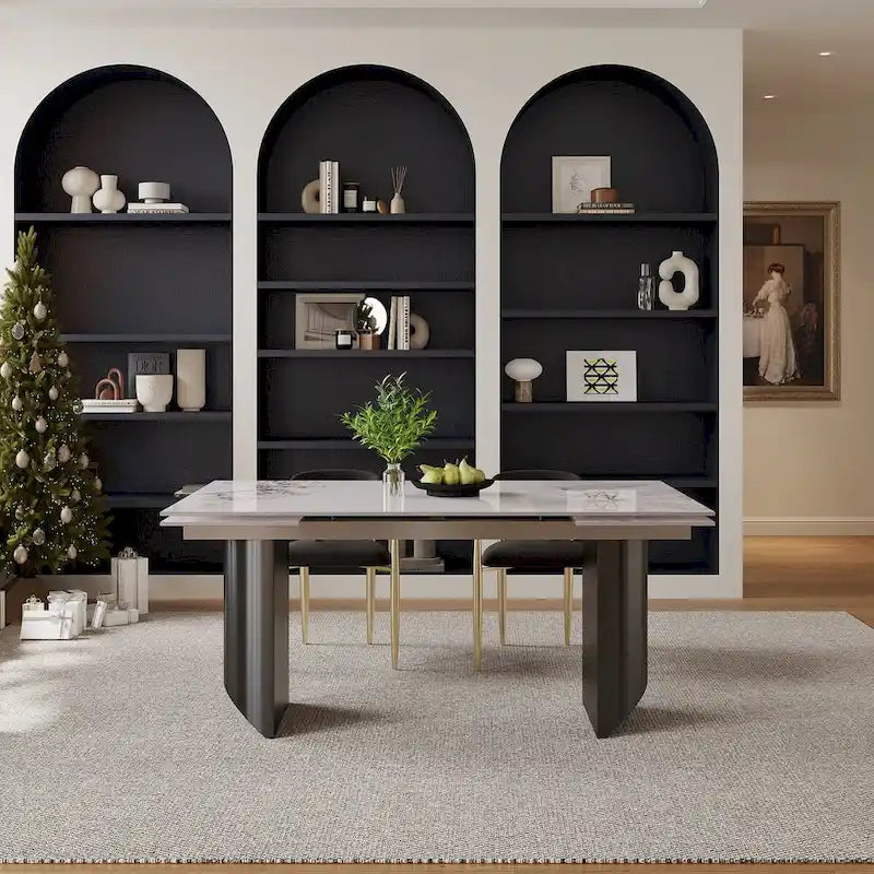 Ensemble de salle à manger 9 pièces avec table extensible et 8 chaises rembourrées
