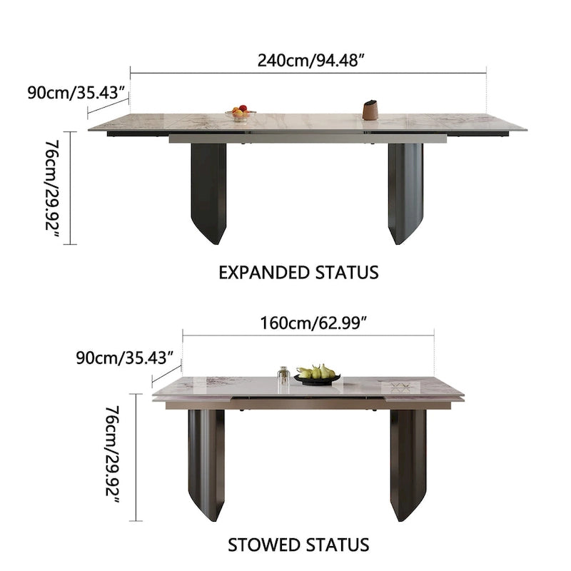 Ensemble de salle à manger 9 pièces avec table extensible et 8 chaises rembourrées