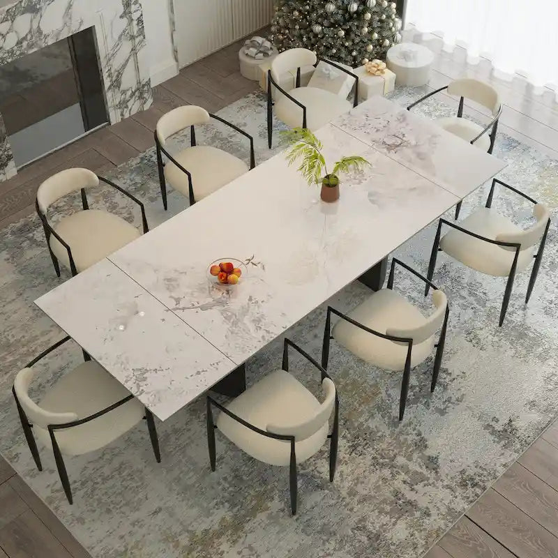 Ensemble de salle à manger 9 pièces avec table extensible et 8 chaises rembourrées