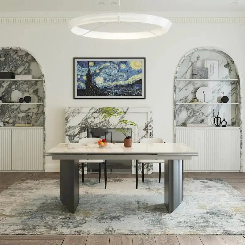 Ensemble de salle à manger 9 pièces avec table extensible et 8 chaises rembourrées