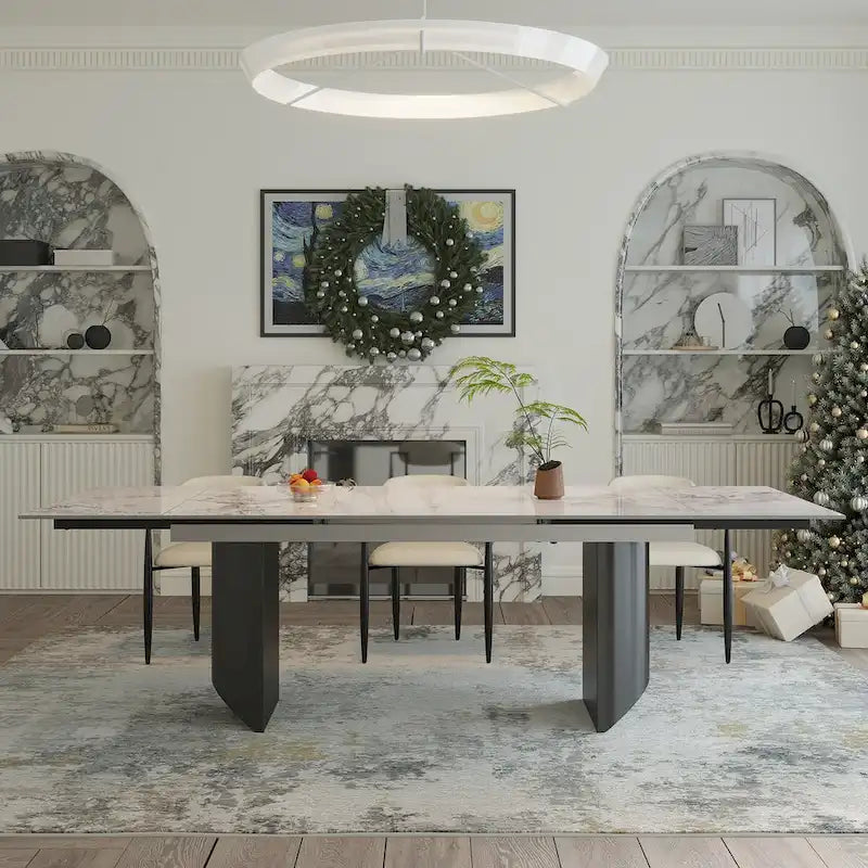 Ensemble de salle à manger 9 pièces avec table extensible et 8 chaises rembourrées