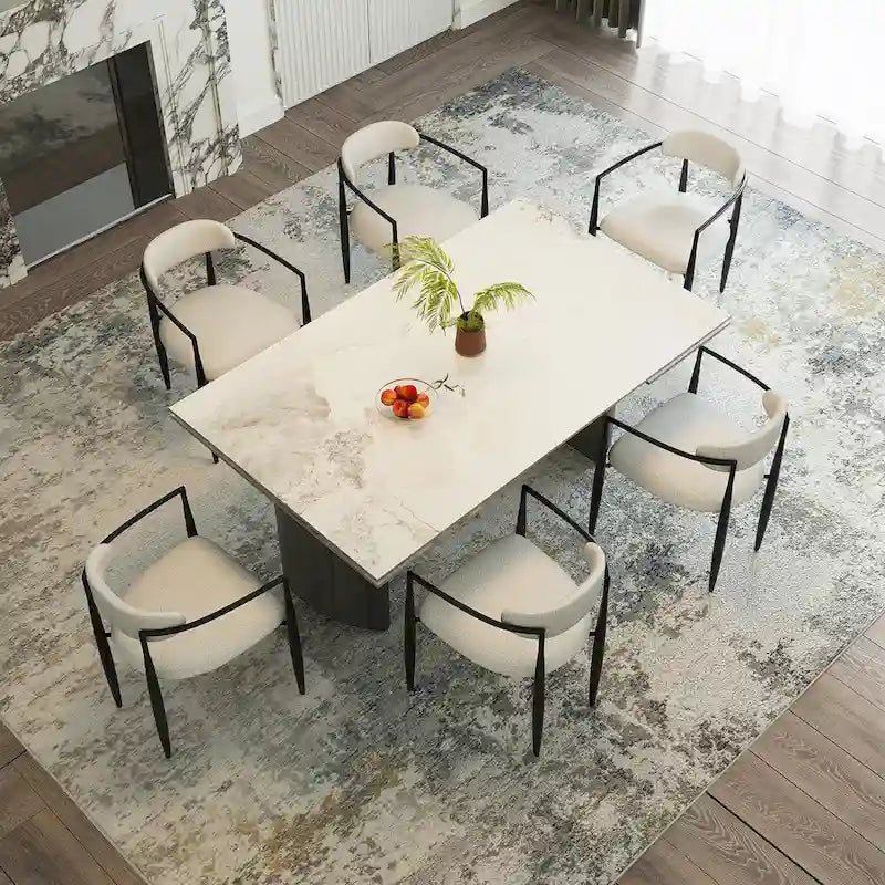 Ensemble de salle à manger 9 pièces avec table extensible et 8 chaises rembourrées