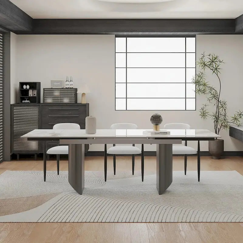 Ensemble de salle à manger 9 pièces avec table extensible et 8 chaises rembourrées