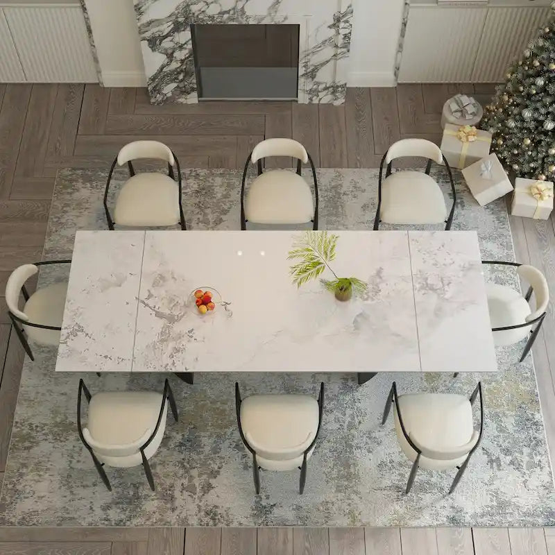 Ensemble de salle à manger 9 pièces avec table extensible et 8 chaises rembourrées