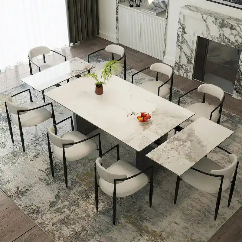 Ensemble de salle à manger 9 pièces avec table extensible et 8 chaises rembourrées