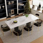 Ensemble de salle à manger 9 pièces avec table extensible et 8 chaises rembourrées