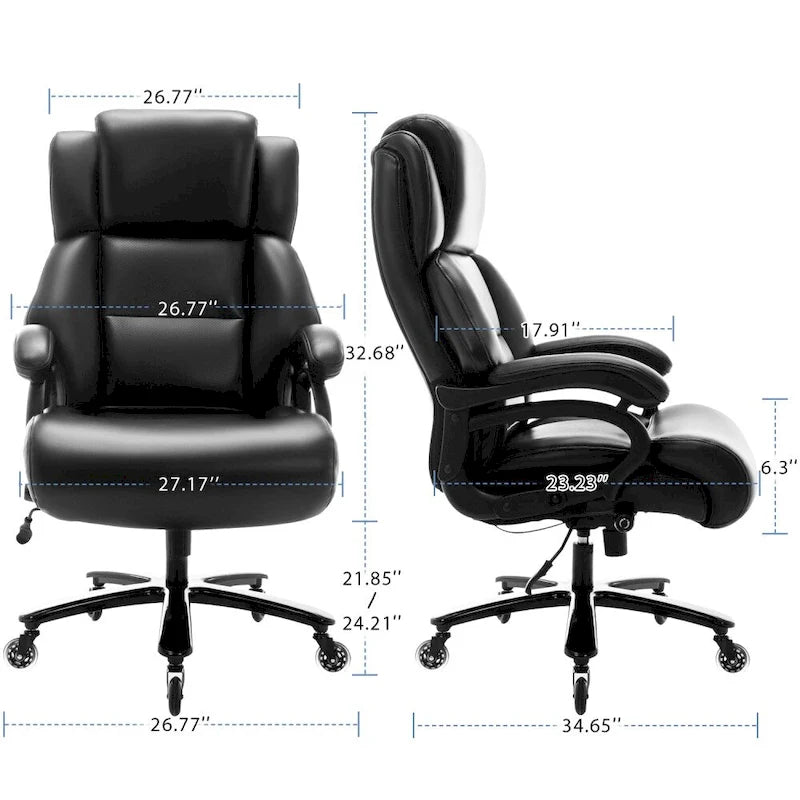 Chaise de bureau à dossier haut avec support lombaire réglable et roulettes pivotantes