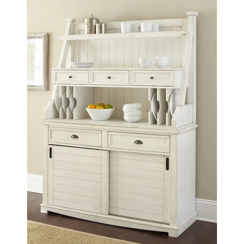  Cottonville Distressed Antique White Storage Buffet and Hutch