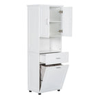 Meuble de rangement de salle de bain avec panier à linge et armoire haute