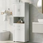 Meuble de rangement de salle de bain avec panier à linge et armoire haute