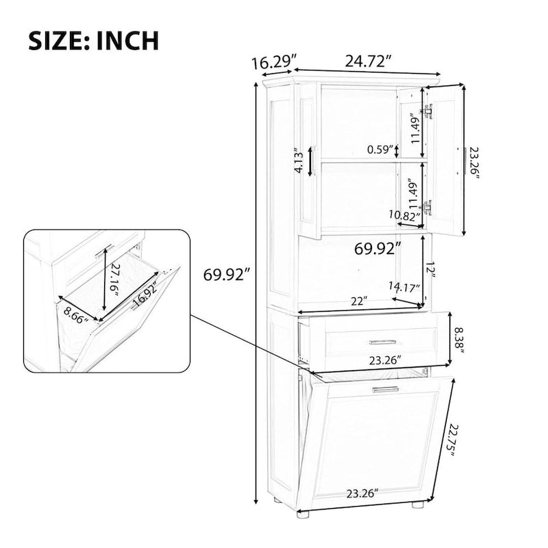 Meuble de rangement de salle de bain avec panier à linge et armoire haute