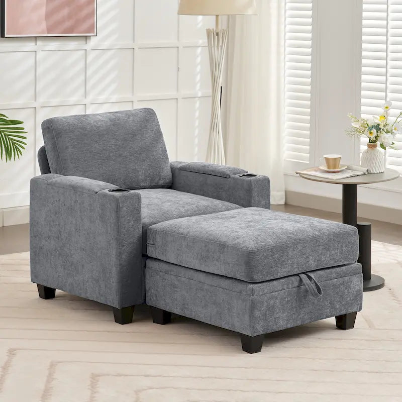 Fauteuil simple avec rangement caché et pouf amovible