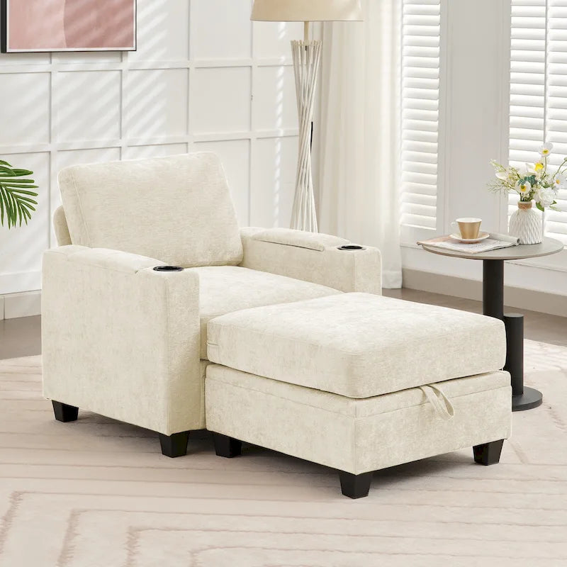 Fauteuil simple avec rangement caché et pouf amovible