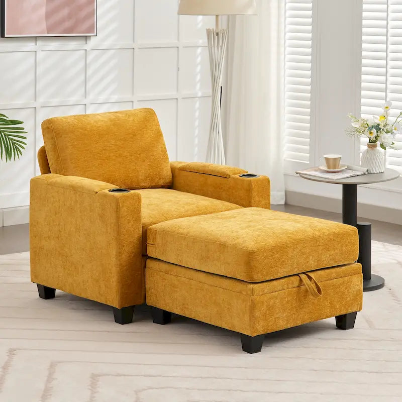 Fauteuil simple avec rangement caché et pouf amovible