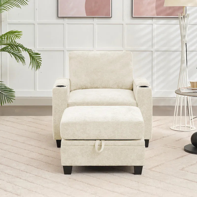 Fauteuil simple avec rangement caché et pouf amovible