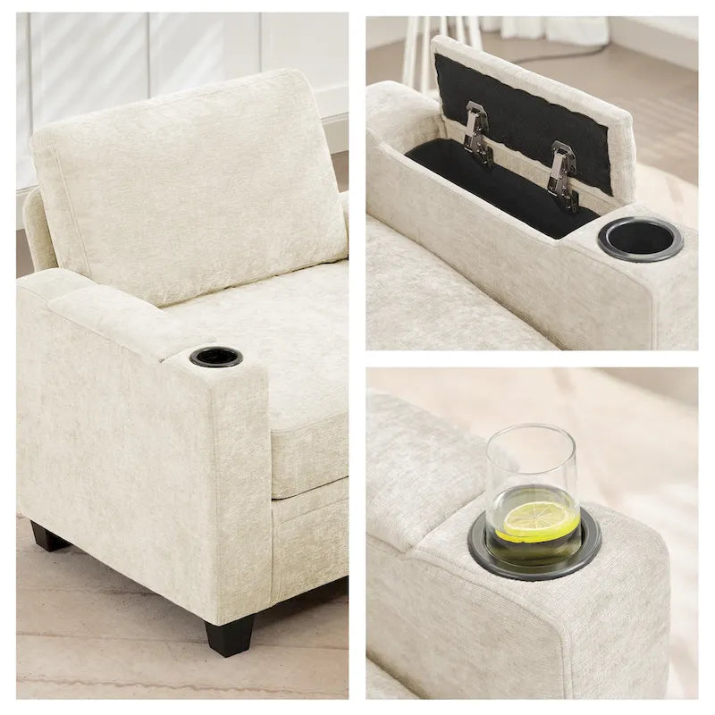 Fauteuil simple avec rangement caché et pouf amovible