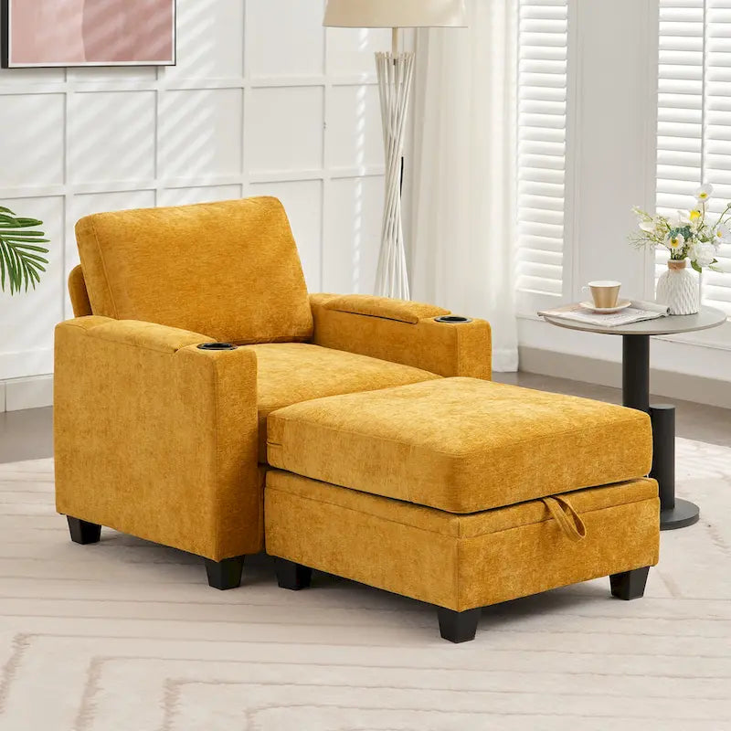 Fauteuil simple avec rangement caché et pouf amovible