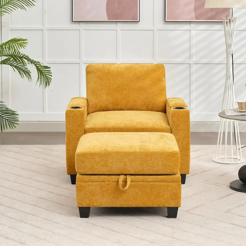 Fauteuil simple avec rangement caché et pouf amovible