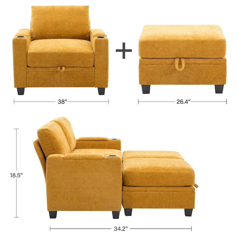 Fauteuil simple avec rangement caché et pouf amovible
