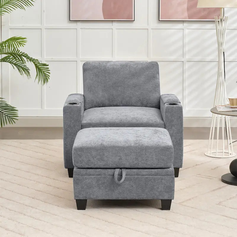 Fauteuil simple avec rangement caché et pouf amovible