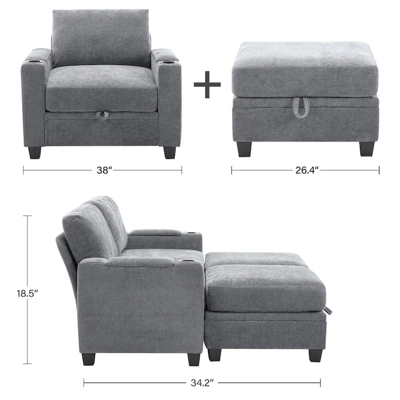 Fauteuil simple avec rangement caché et pouf amovible