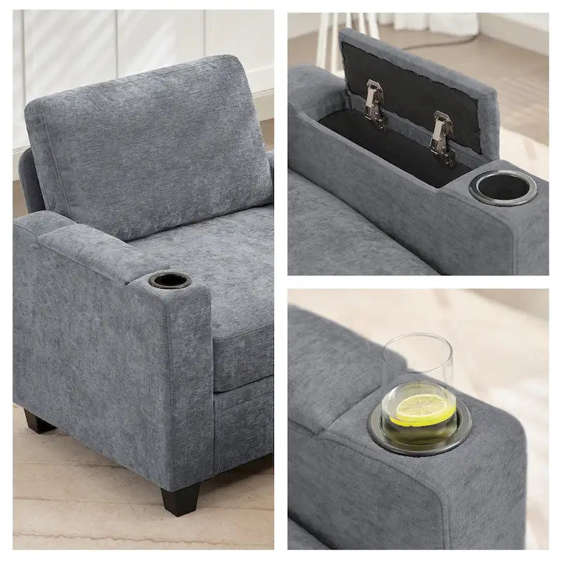 Fauteuil simple avec rangement caché et pouf amovible