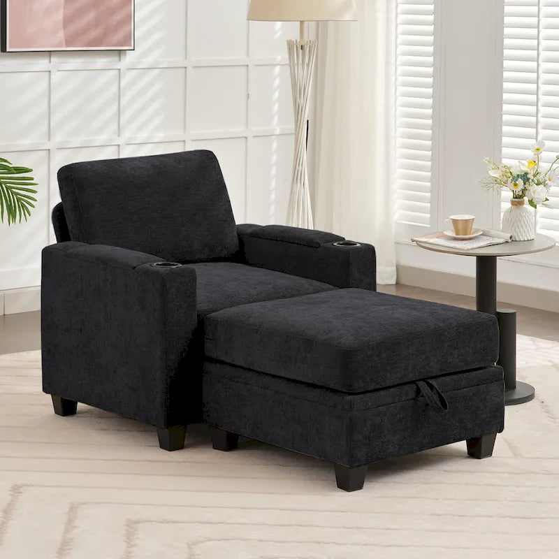 Fauteuil simple avec rangement caché et pouf amovible