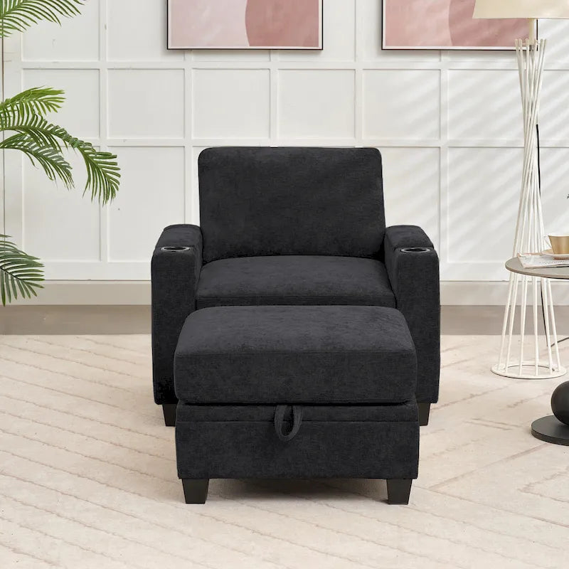 Fauteuil simple avec rangement caché et pouf amovible