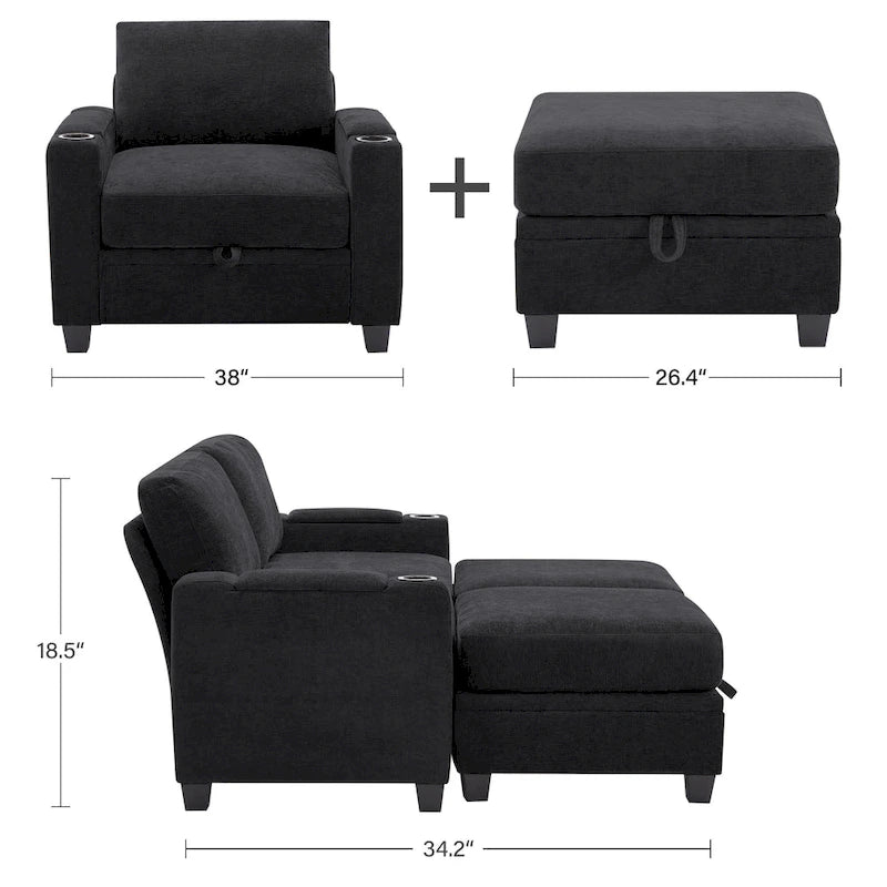 Fauteuil simple avec rangement caché et pouf amovible