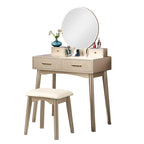 Coiffeuse en bois avec miroir et tabouret