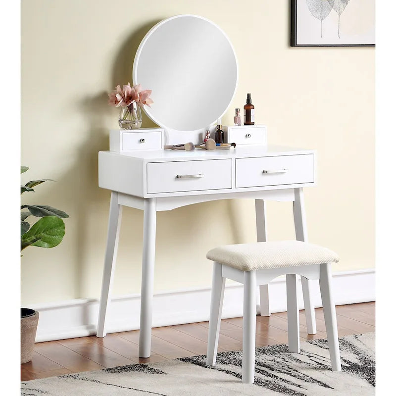 Coiffeuse en bois avec miroir et tabouret