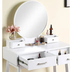 Coiffeuse en bois avec miroir et tabouret