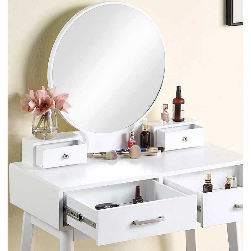 Coiffeuse en bois avec miroir et tabouret