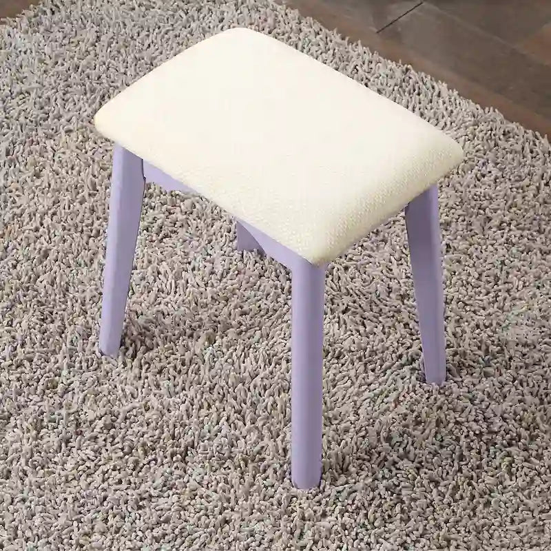 Coiffeuse en bois avec miroir et tabouret